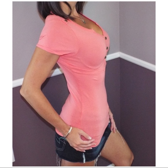 Military Style Henley Zipper Pocket Coral 2815 - Picture 5 of 5